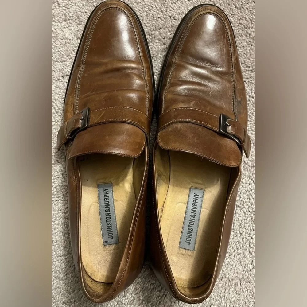 Johnston & Murphy Mens 13M Brown Leather Monk Strap Dress Shoes 15-6778